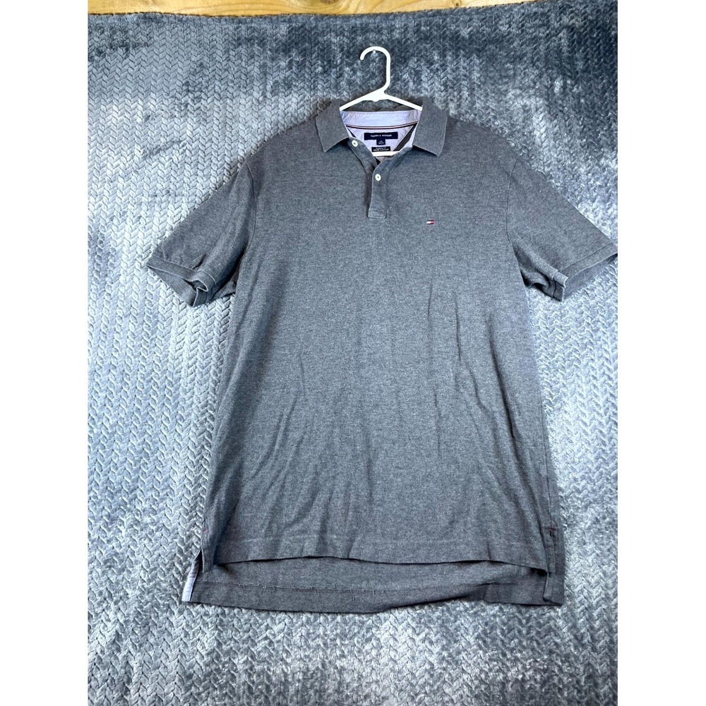 Tommy Hilfiger Polo Shirt Mens Large Gray Classic Fit High Low Slit Performance